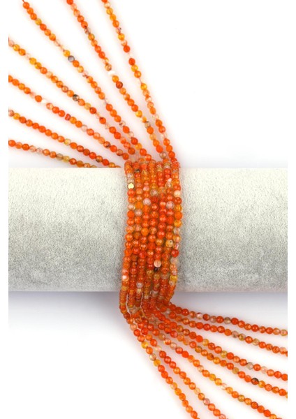 Turuncu Akik Doğal Taş Dizi 4 mm Fasetli Küre Kesim