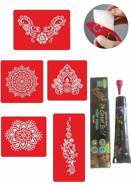 Büyük Mandala Desenleri Hint Kınası ile Geçici Dövme Yapma Seti