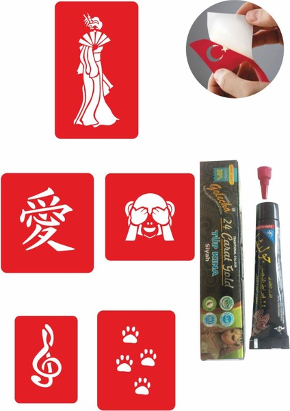 Uzakdoğu Desenleri Hint Kınası ile Geçici Dövme Yapma Seti