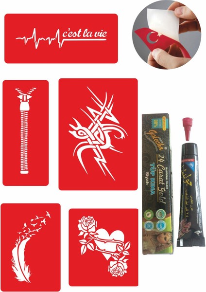 Örtücü Desenleri Hint Kınası ile Geçici Dövme Yapma Seti