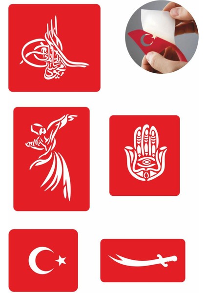 Osmanlı Evrensel Motifler 5 Adet Geçici Dövme Kına Şablonu