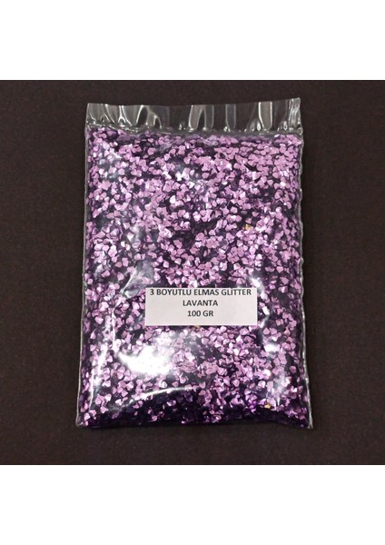 Glitter Epoksi Reçine Süsleme Pulu Üç Boyutlu Elmas Görünümlü Nail Art Makyaj Sim Lavanta 100 gr