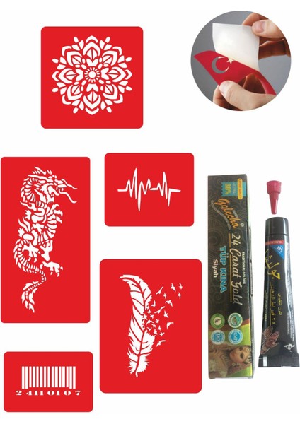 Örtücü Kapatma Desenleri Hint Kınası ile Geçici Dövme Yapma Seti