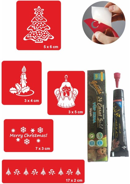 Yeni Yıl Çam Ağacı Hint Kınası ile Geçici Dövme Yapma Seti