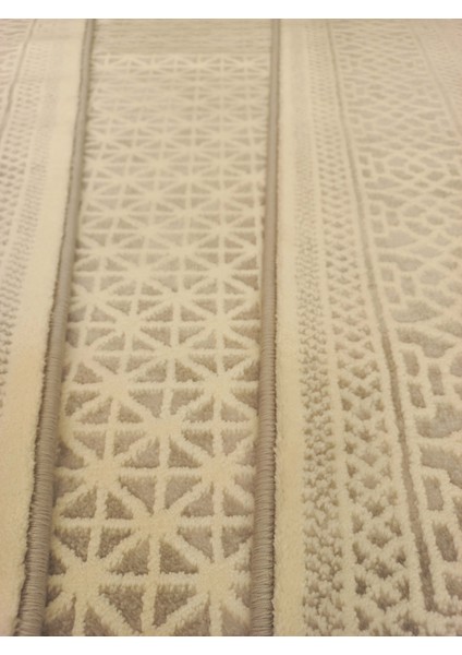%100 Akrilik Iplik Modern Tarzda 3 Lü Set Gri Beyaz Dokuma Saçaklı Yatak Odası Halısı 4214