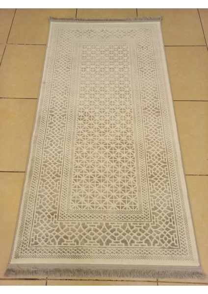 %100 Akrilik Iplik Modern Tarzda 3 Lü Set Gri Beyaz Dokuma Saçaklı Yatak Odası Halısı 4214