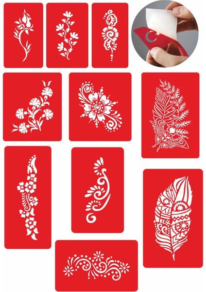 Çiçekli Geçici Dövme Şablonları 10 Adet Ürünü