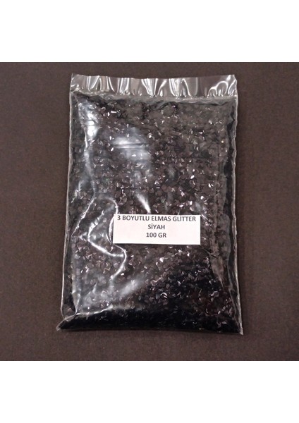 Glitter Epoksi Reçine Süsleme Pulu Üç Boyutlu Elmas Görünümlü Nail Art Makyaj Sim Siyah 100 gr