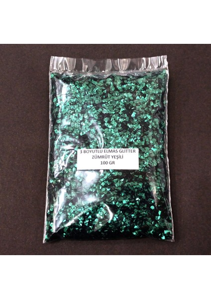 Glitter Epoksi Reçine Süsleme Pulu Üç Boyutlu Elmas Görünümlü Nail Art Makyaj Sim Zümrüt 100 gr