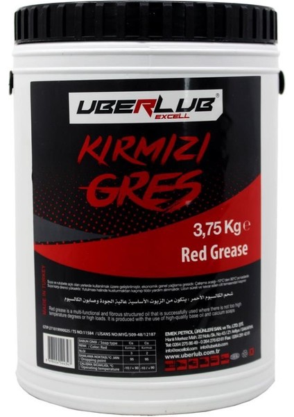 Excell Kırmızı Gres 3.75 kg Kalsiyum Sabunlu Gres