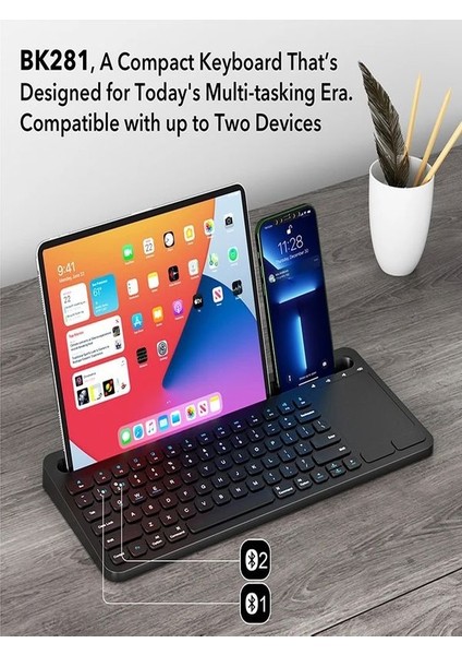 Kablosuz Type-C Şarjlı, Touchpad, Telefon, Tablet Standlı Bluetooth Klavye Ios/android/windows