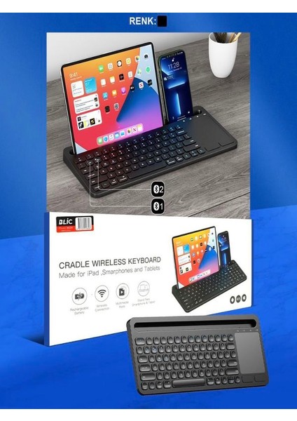 Kablosuz Type-C Şarjlı, Touchpad, Telefon, Tablet Standlı Bluetooth Klavye Ios/android/windows