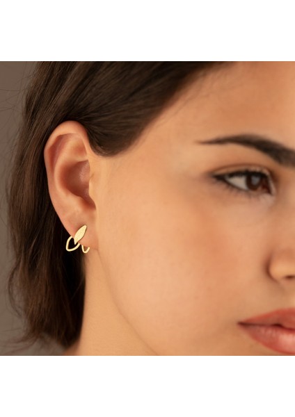 925 Ayar Gümüş Yaprak Desenli Ear Jacket Gümüş Küpe