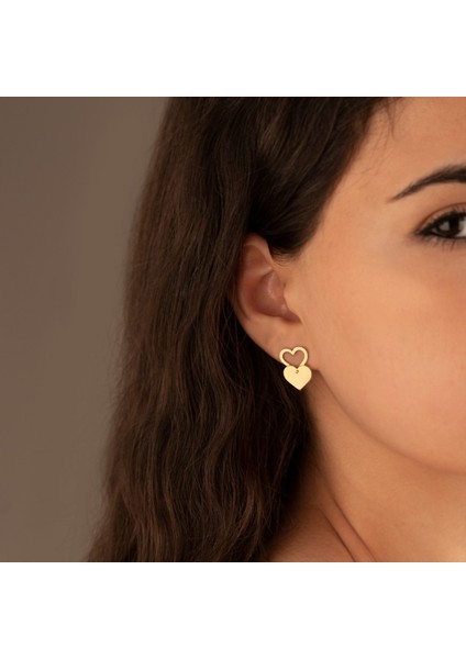 925 Ayar Gümüş Kalp Desenli Ear Jacket Gümüş Küpe