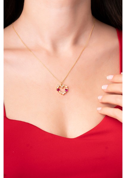 925 Ayar Gold Pembe Zirkon Taşlı Kalpli Aşk Kolyesi fiyatları