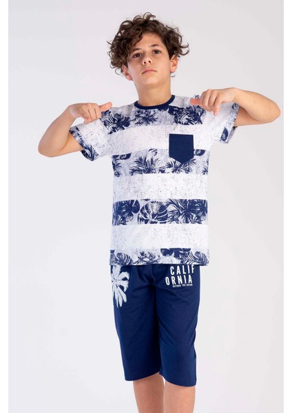 Pamuklu Erkek Çocuk Kısa Kol Kaprili Pijama Takım