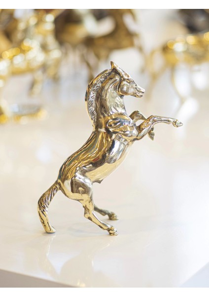 Pirinç Döküm Şahlanan At Figürlü Gold Renk