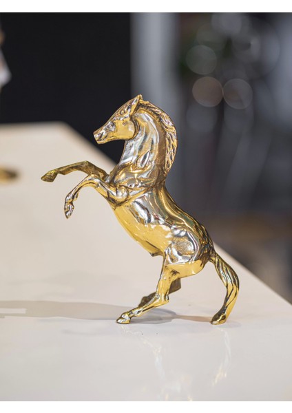 Pirinç Döküm Şahlanan At Figürlü Gold Renk