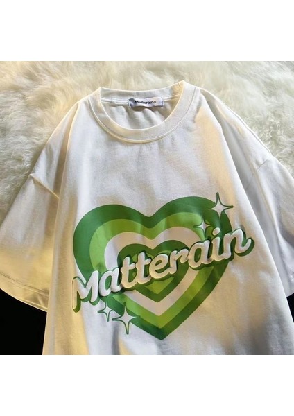 Beyaz Unisex Matterain Kalp Tişört