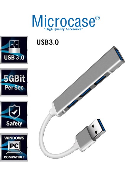 Slim Kasa 3.0 4 Port Usb Girişli Usb Çoğaltıcı 4 USB Girişli Alüminyum Çoklayıcı AL3789