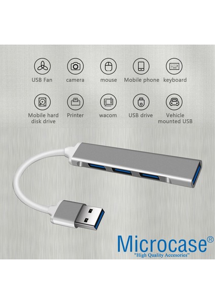 Slim Kasa 3.0 4 Port Usb Girişli Usb Çoğaltıcı 4 USB Girişli Alüminyum Çoklayıcı AL3789