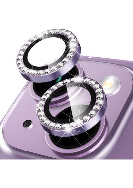 Buff iPhone 14 / 14 Plus Diamond Kamera Lens Koruyucu Dark Purple