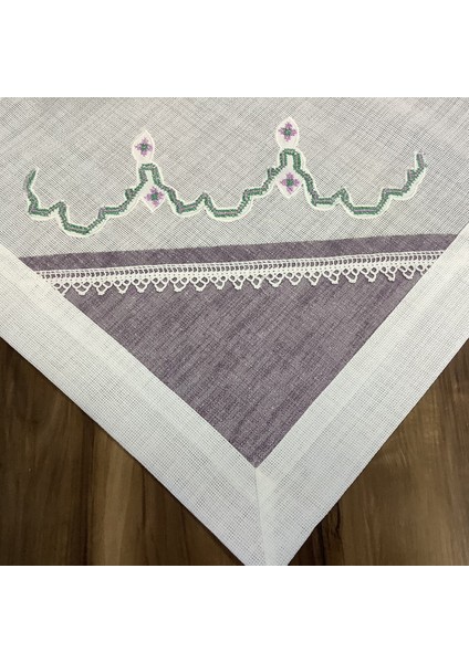 Oya Home Mor Patch Dantel&kaneviçe Aplikeli Kare Örtü  - 100 x 100 cm