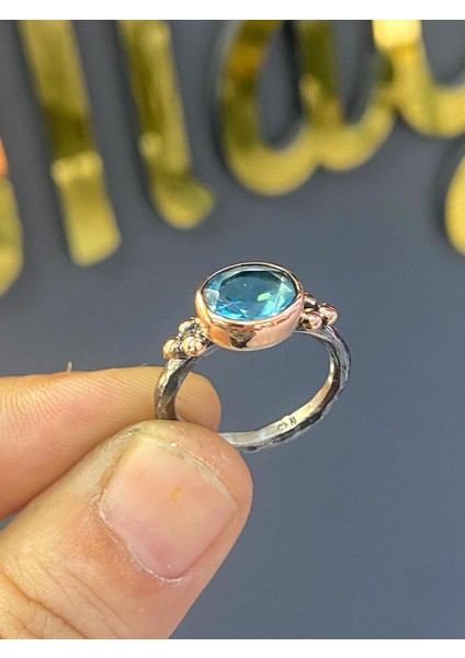 El Üretim Doğal Oval Akuamarin Otantik 925 Ayar Gümüş Yüzük indirimleri