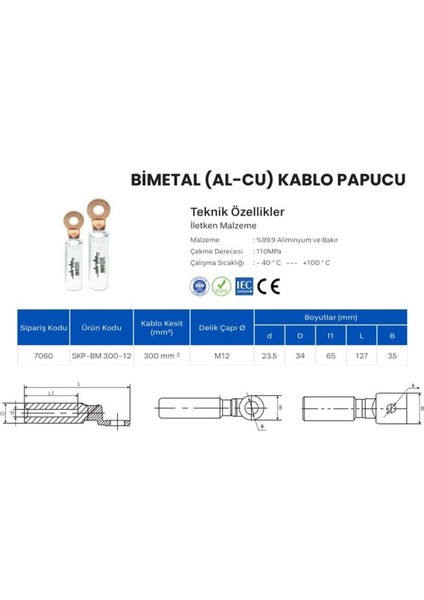 Skp-Bm 300-12 Bimetal (Al-Cu) Kablo Pabucu modelleri