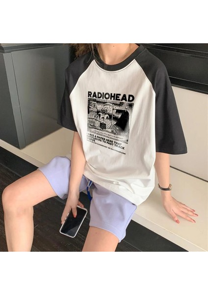 Radiohead Baskılı Reglan Kol Beyaz Unisex Oversize T-Shirt