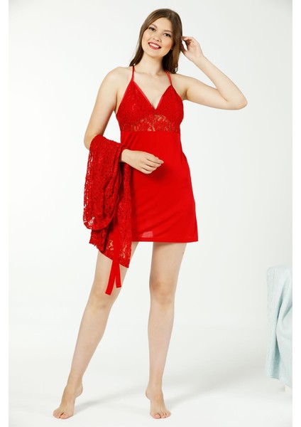Lingerie Özel Kutulu Dantelli Kuşaklı Sabahlıklı Sırt Detaylı Gecelik Takımı fiyatları
