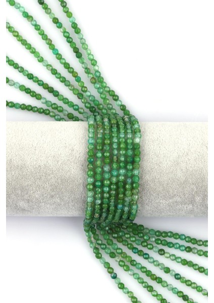 Yeşil Akik Doğal Taş Dizi 4 mm Fasetli Küre Kesim