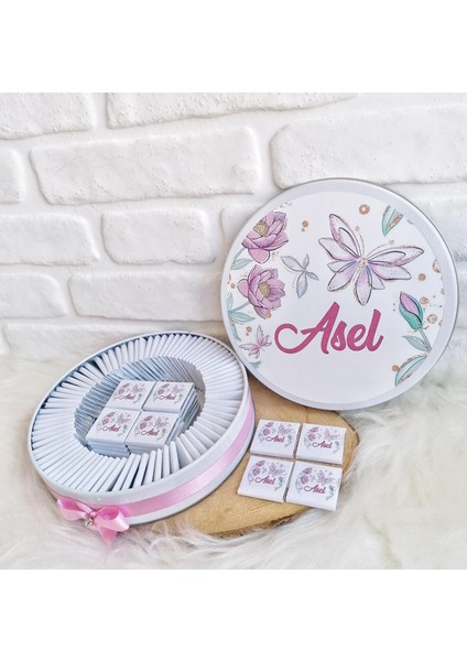 50 Adet Isme Özel Çiçek Temalı Kiz Bebek Hediyelik Çikolata