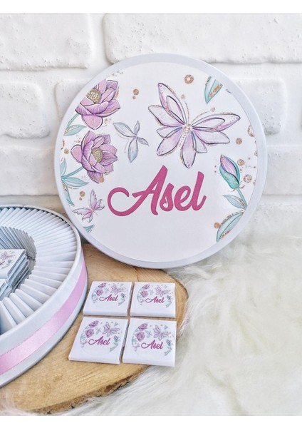 50 Adet Isme Özel Çiçek Temalı Kiz Bebek Hediyelik Çikolata
