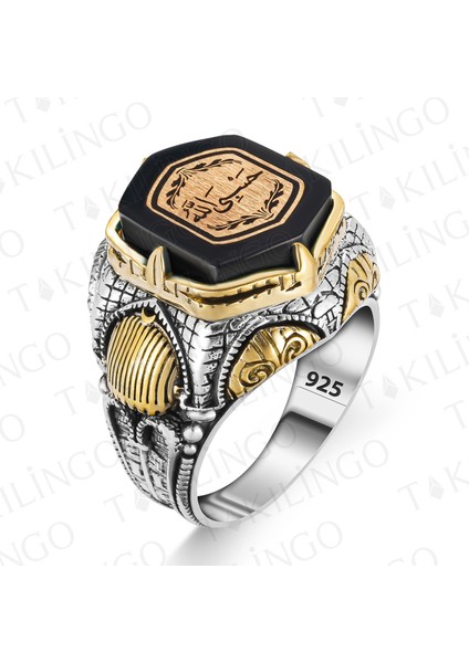 925 Ayar Gümüş Hasbiyallah Yazılı Kehribar Taşlı Şehzade Kasa Erkek Yüzük fiyatları