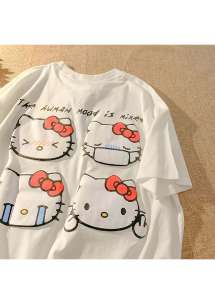 Hello Kitty Sick Emoji Beyaz (Unisex) T-Shirt
