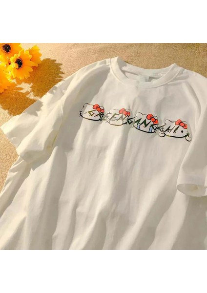 Hello Kitty Sick Emoji Beyaz (Unisex) T-Shirt