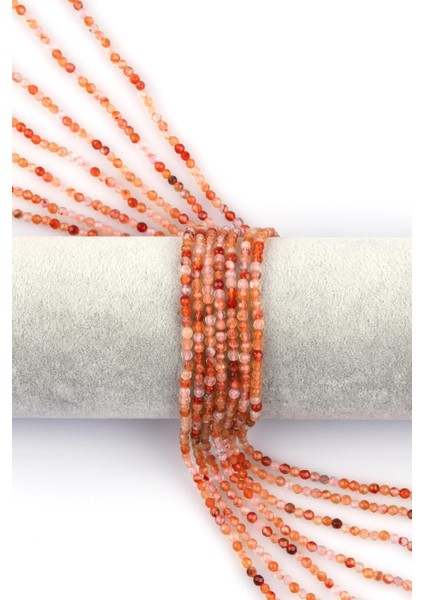 Açık Turuncu Akik Doğal Taş Dizi 4 mm Fasetli Küre Kesim