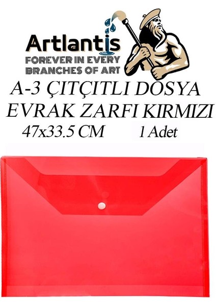 A3 Çıtçıtlı Dosya Kırmızı 1 Adet A-3 Çıt Çıtlı Zarf Dosya Transparan 47X33.5 cm Büyük Boy Çıtçıtlı Dosya