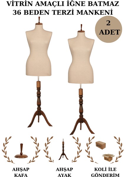 2 Adet Vitrin Amaçlı 36 Beden Terzi Mankeni Vitrin Mankeni Cansız Manken (Iğne Batmaz)