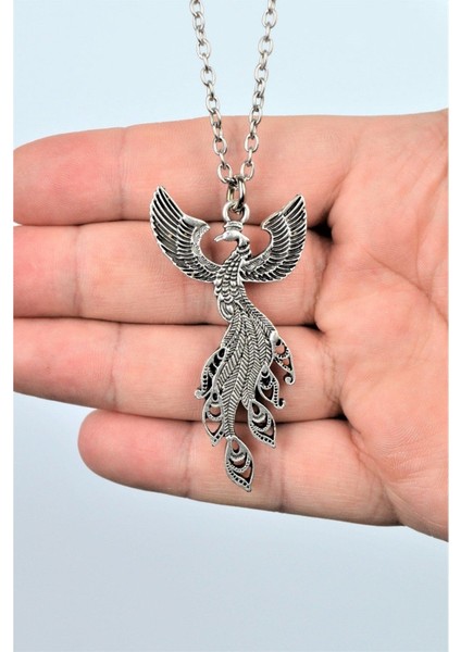 Zümrüdüanka Kuşu Gümüş Kaplama 60 cm Zincir Erkek Kadın Kolye modelleri