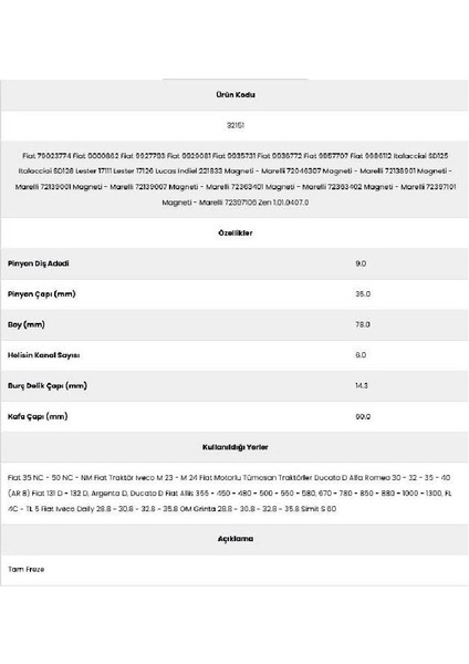 32151 Tümosan Traktörler 6 Kanal 9 Diş 79023774 Marş Dişlisi fiyatları