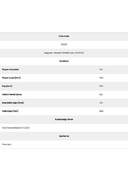 30260 Transit Dizel 2.4-2.5lt 12 Kanal 13 Diş 72046311 Marş Dişlisi fiyatları