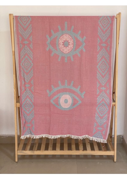 Çift Taraflı 3 Kat Müslin Göz Desenli Kilim Motifli Plaj Havlusu - Peştamal 90 x 180