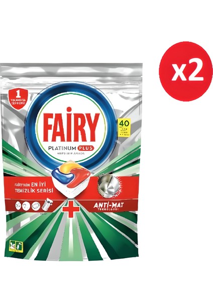Platinum Plus Bulaşık Makinesi Deterjanı 40 Tablet x 2 Adet