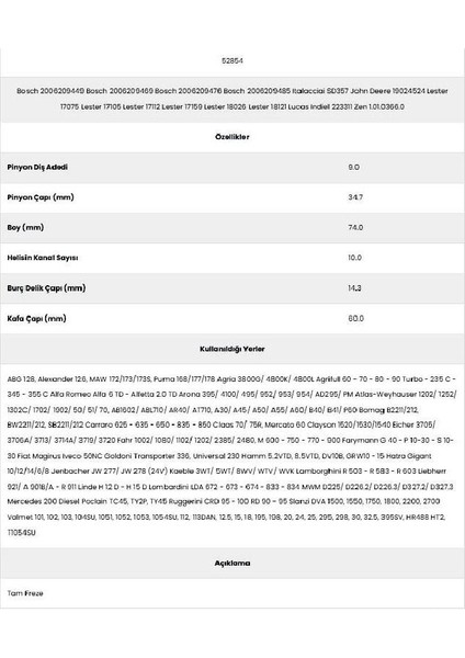 52854 Mercedes 200 10 Kanal 9 Diş 20062094 Marş Dişlisi fiyatları
