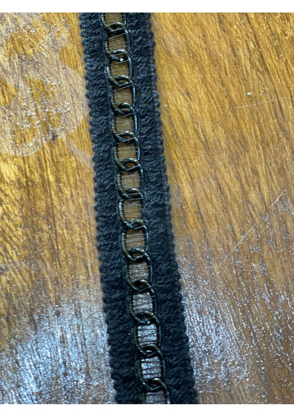 2.5 cm En Siyah Zincir Detaylı Şerit Aplike Arma Yama Dikiş Hobi Aksesuarı (1 Metre)
