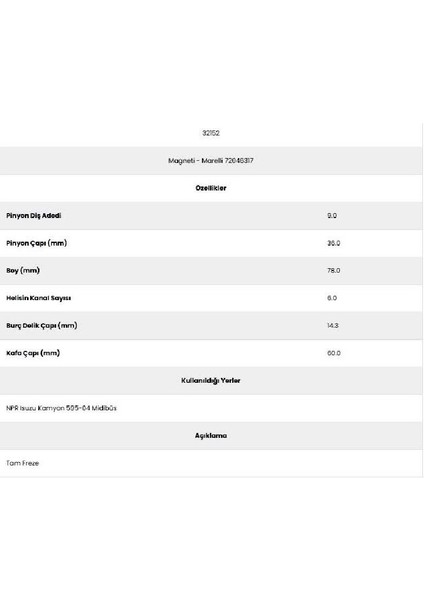 32152 Npr Isuzu Kamyon 6 Kanal 9 Diş 72046317 Marş Dişlisi fiyatları