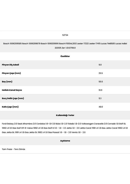 52734 Toledo 10 Kanal 9 Diş 10062101 Marş Dişlisi fiyatları