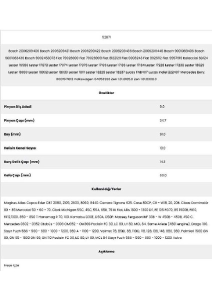 52871 Komatsu 10 Kanal 9 Diş 20062094 Marş Dişlisi fiyatları